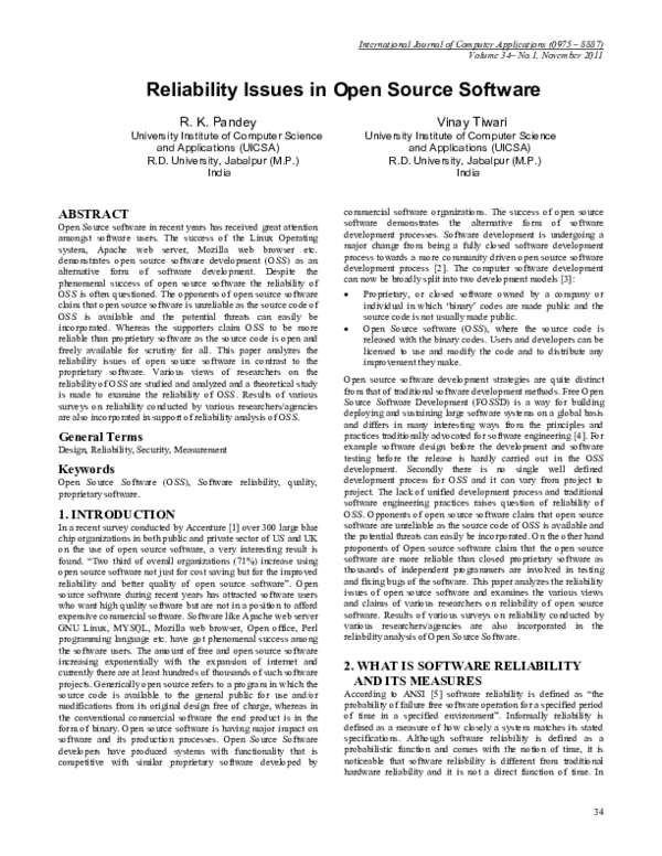 (PDF) Reliability Issues in Open Source Software