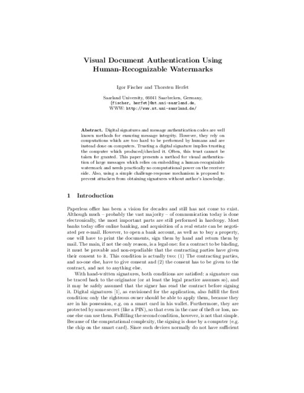 (PDF) Visual Document Authentication Using Human-Recognizable ...