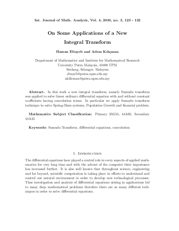 (PDF) On some applications of a new integral transform