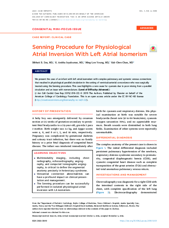 (PDF) Senning Procedure for Physiological Atrial Inversion With Left ...