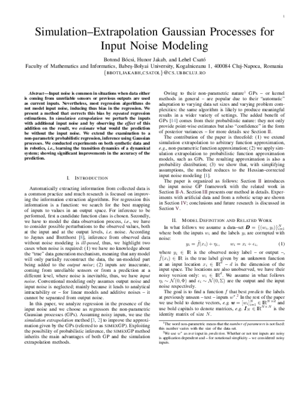 (PDF) Simulation-Extrapolation Gaussian Processes for Input Noise Modeling