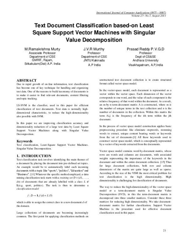 (PDF) Text Document Classification basedon Least Square Support Vector ...