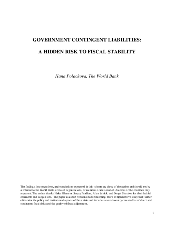 (PDF) Contingent Government Liabilities: A Hidden Risk for Fiscal Stability