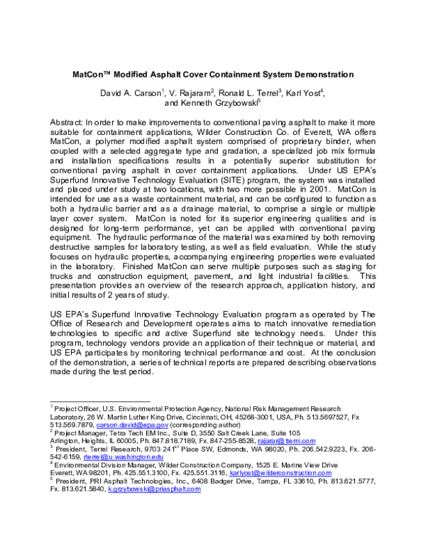 (PDF) MatCon™ Modified Asphalt Cover Containment System Demonstration