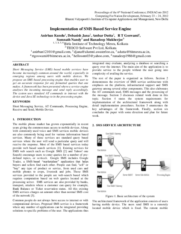 (PDF) Implementation of SMS Based Server Engine