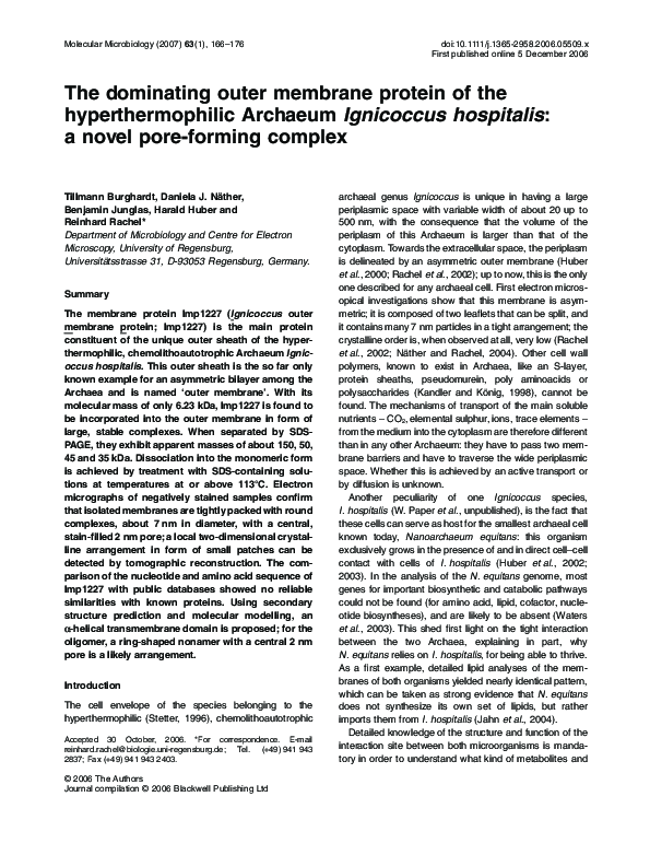 (PDF) The dominating outer membrane protein of the hyperthermophilic ...