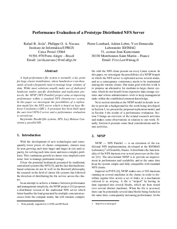 (PDF) Performance Evaluation of a Prototype Distributed NFS Server