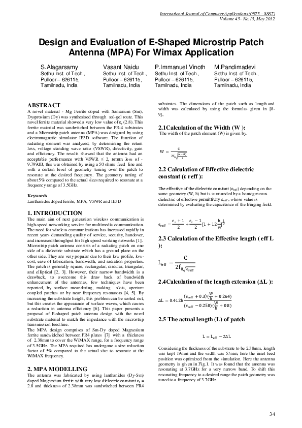 (PDF) Design and Evaluation of E-Shaped Microstrip Patch Antenna (MPA ...