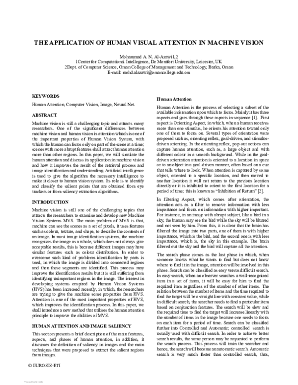 (PDF) The Application of Human Visual Attention in Machine Vision