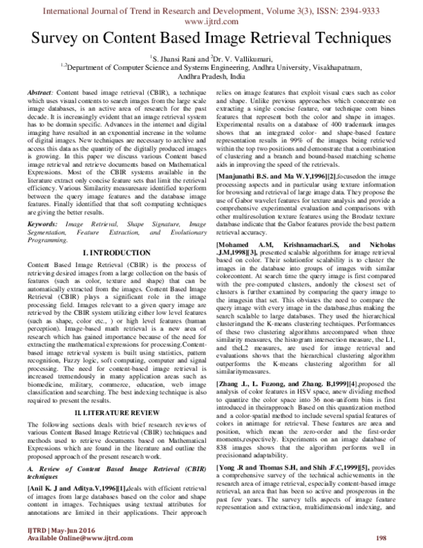 (PDF) Survey on Content Based Image Retrieval Techniques