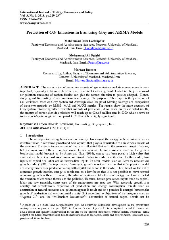 (PDF) Prediction of CO2 emissions in Iran using grey and ARIMA models