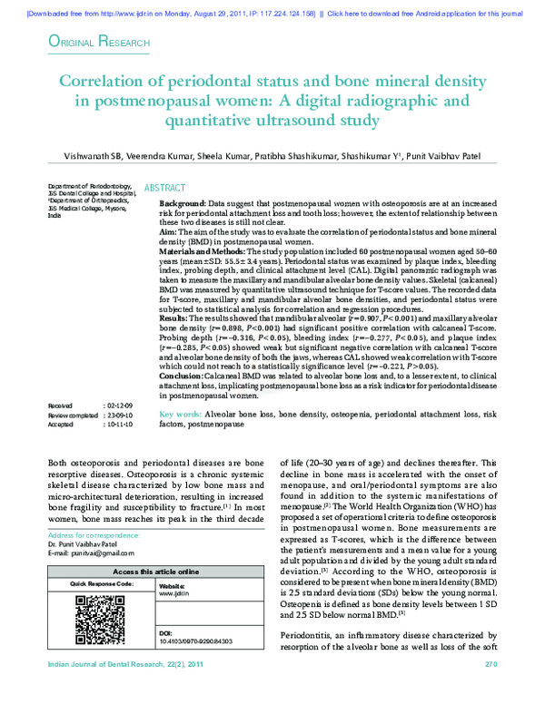 (PDF) Correlation of periodontal status and bone mineral density in ...