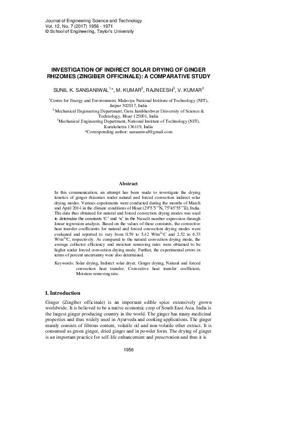 (PDF) Investigation of Indirect Solar Drying of Ginger Rhizomes ...