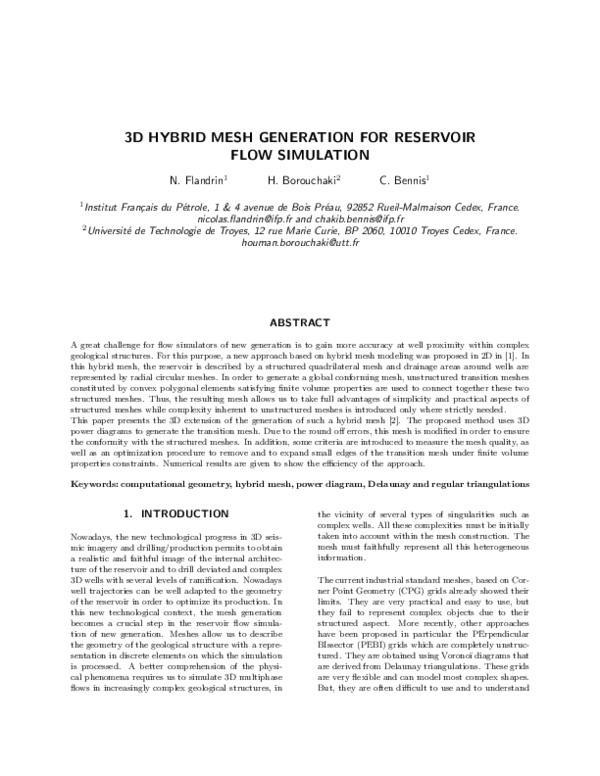 (PDF) 3D Hybrid Mesh Generation for Reservoir Flow Simulation