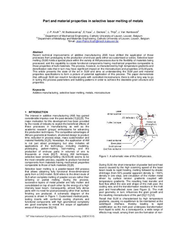 (PDF) Part and material properties in selective laser melting of metals