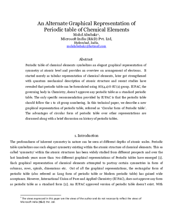 (PDF) An Alternate Graphical Representation of Periodic table of ...
