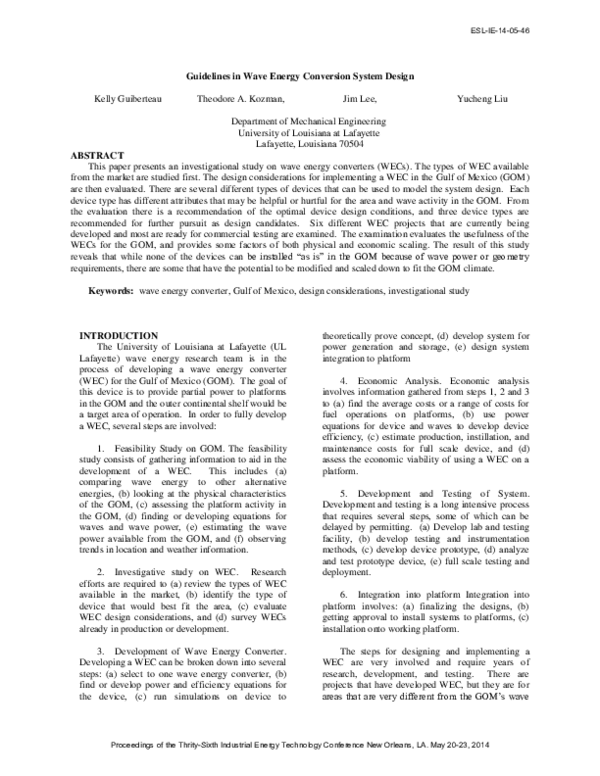 (PDF) Guidelines in Wave Energy Conversion System Design