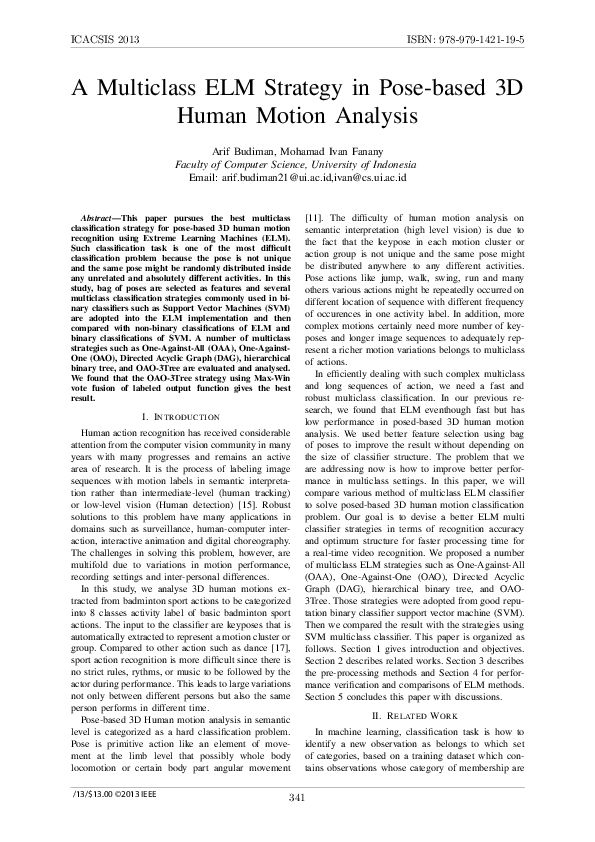(PDF) A multiclass ELM strategy in pose-based 3D human motion analysis
