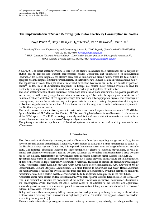 (PDF) The Implementation of Smart Metering Systems for Electricity ...