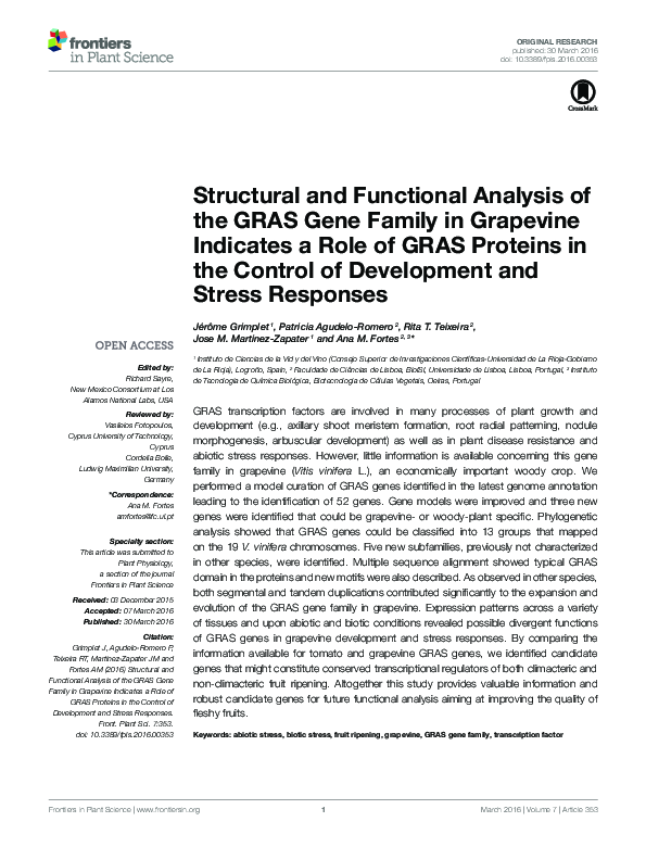 (PDF) Structural and Functional Analysis of the GRAS Gene Family in ...
