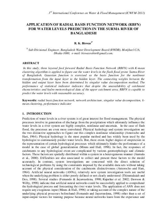 (PDF) Application of Radial Basis Function Network (RBFN) for Water ...