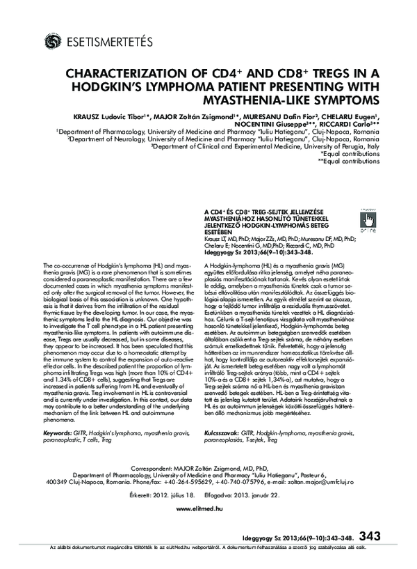 (PDF) Characterization of CD4+ and CD8+ Tregs in a Hodgkin's lymphoma ...