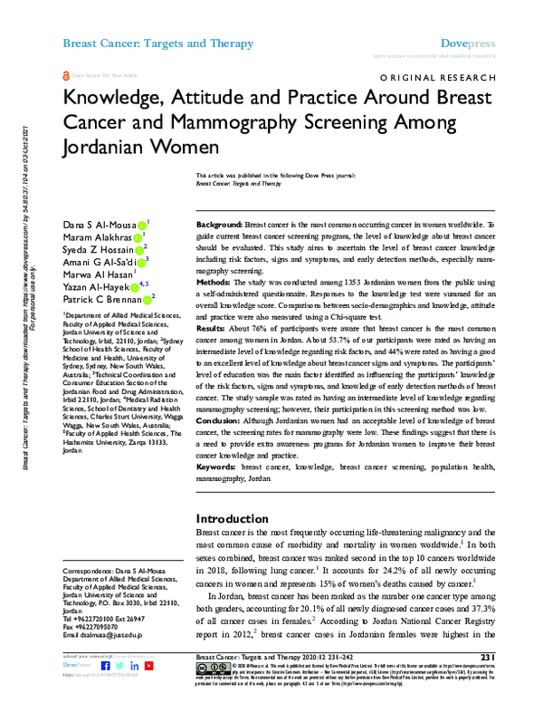 (PDF) Knowledge, Attitude and Practice Around Breast Cancer and ...