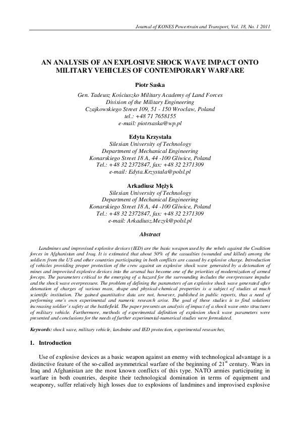 (PDF) An Analysis of an Explosive Shock Wave Impact Onto Military ...
