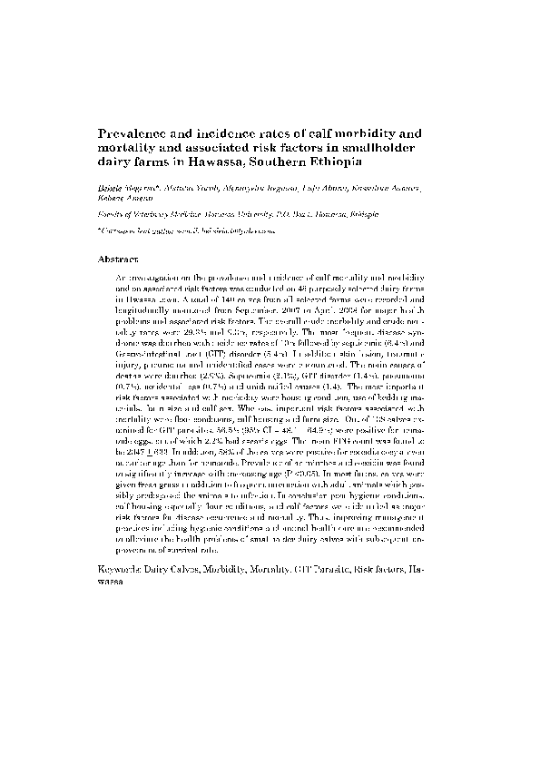 (PDF) Prevalence and incidence rates of calf morbidity and mortality ...