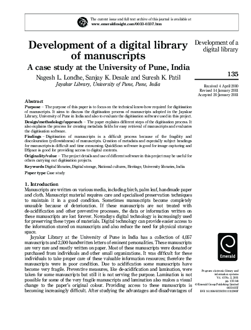 (PDF) Development of a digital library of manuscripts
