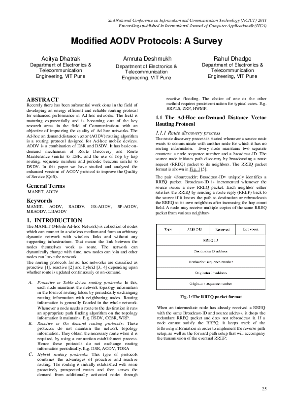 (PDF) Modified AODV Protocols: A Survey