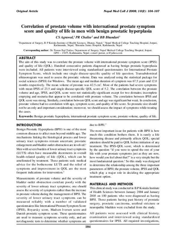 (PDF) Correlation of prostate volume with 'International Prostate ...