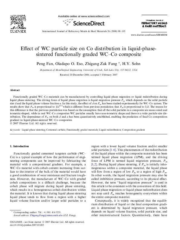 (PDF) Effect of WC particle size on Co distribution in liquid-phase ...