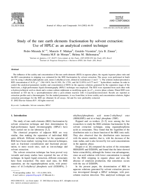 (PDF) Study of the rare earth elements fractionation by solvent extraction