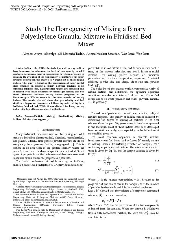 (PDF) Study The Homogeneity of Mixing a Binary Polyethylene Granular ...