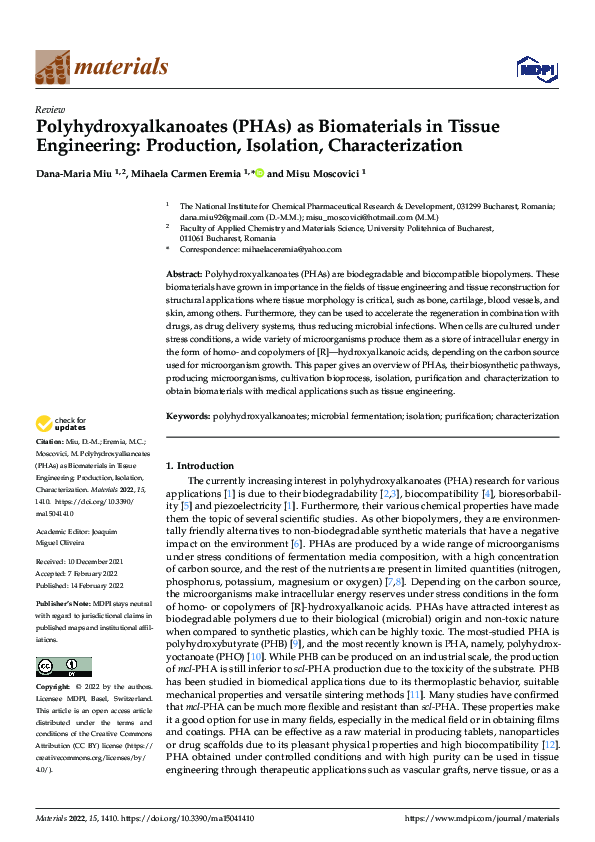 (PDF) Polyhydroxyalkanoates (PHAs) as Biomaterials in Tissue ...