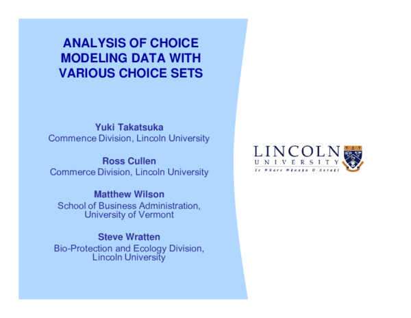 (PDF) Analysis of choice modeling data with various choice sets