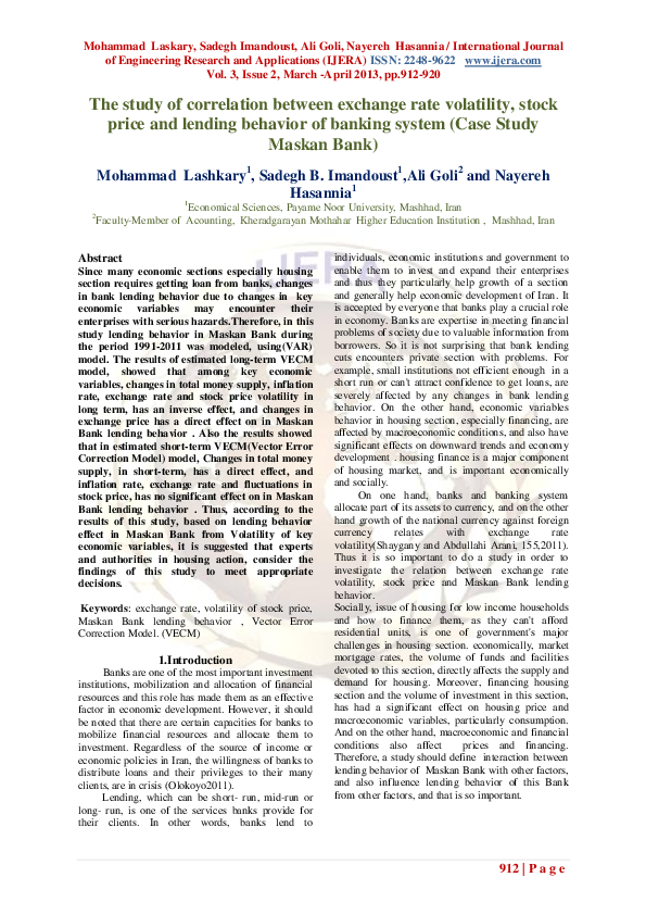 (PDF) The study of correlation between exchange rate volatility , stock ...