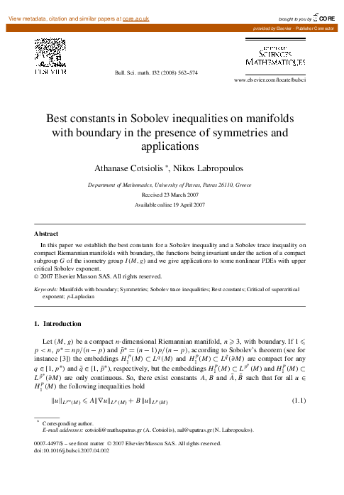(PDF) Best constants in Sobolev inequalities on manifolds with boundary ...