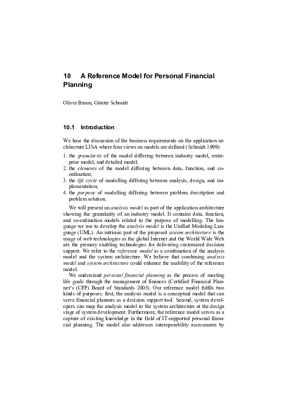 (PDF) A Reference Model for Personal Financial Planning