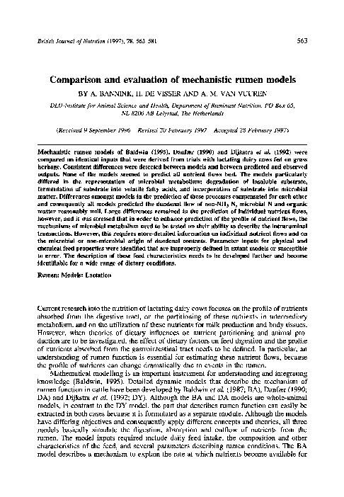 (PDF) Comparison and evaluation of mechanistic rumen models