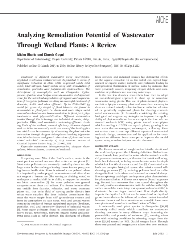 (PDF) Analyzing remediation potential of wastewater through wetland ...