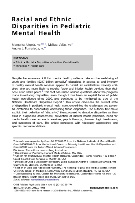 (PDF) Racial and Ethnic Disparities in Pediatric Mental Health