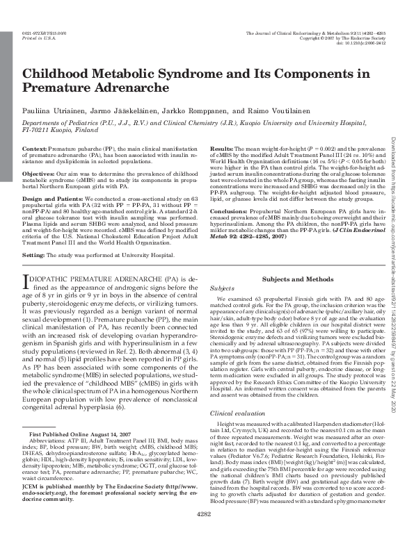 (PDF) Childhood Metabolic Syndrome and Its Components in Premature ...