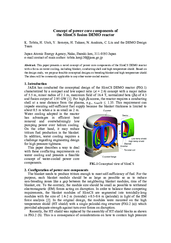 (PDF) Concept of power core components of the SlimCS fusion DEMO ...