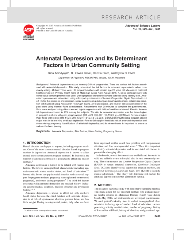 (PDF) Antenatal Depression and Its Determinant Factors in Urban ...