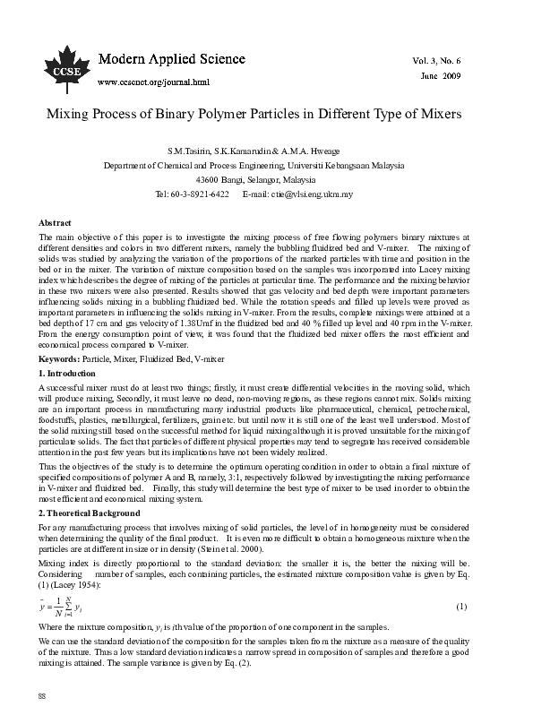 (PDF) Mixing Process of Binary Polymer Particles in Different Type of ...