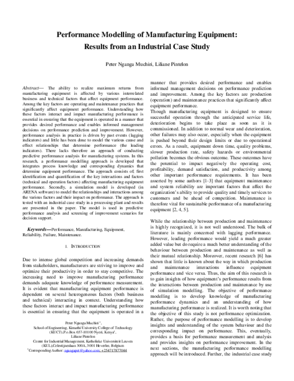 (PDF) Performance Modelling of Manufacturing Equipment: Results from an ...