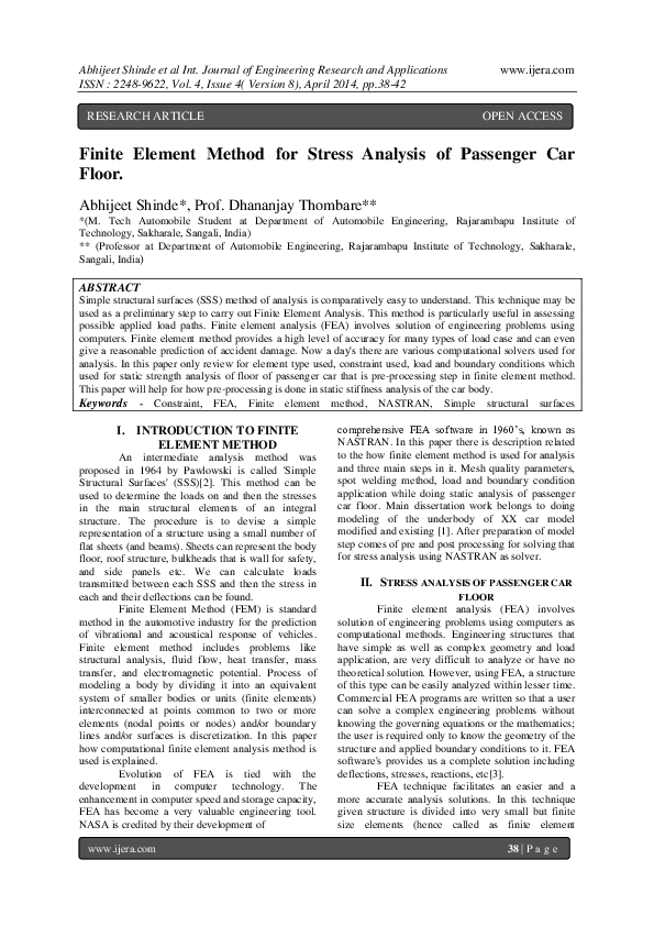 (PDF) Finite Element Method for Stress Analysis of Passenger Car Floor