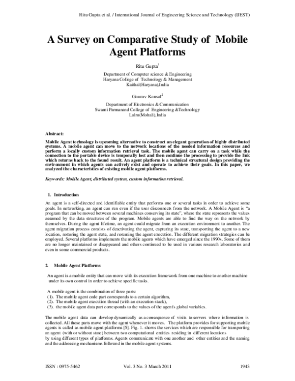 (PDF) A Survey on Comparative Study of Mobile Agent Platforms